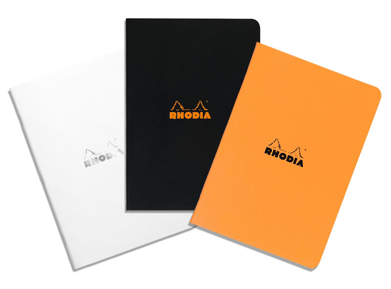 Rhodia A5 Medium Size  Rhodia Side-Stapled Orange & Black Writing Pads,  Notebooks & Journals