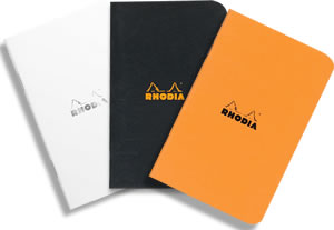 A7 Pocket Size Side-Stapled Pads - Available in orange, black or Rhodia Ice
